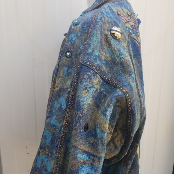 Hand Painted Denim Jacket Horse NYC 80s Vintage XL - Picture 7 of 8
